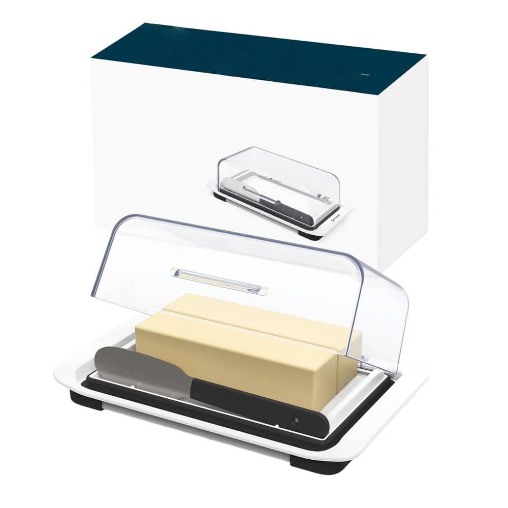 Numhew 8 oz. White Plastic Airtight Flip-Top Butter Dish with