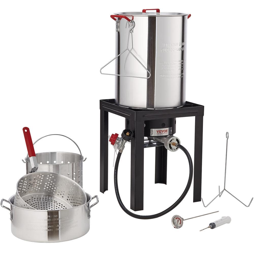 VEVOR Turkey 30 qt. Deep Fryer Turkey and 10 qt. Fish Steamer Cooker Set 54,000 BTU Burner Propane Gas Boiler