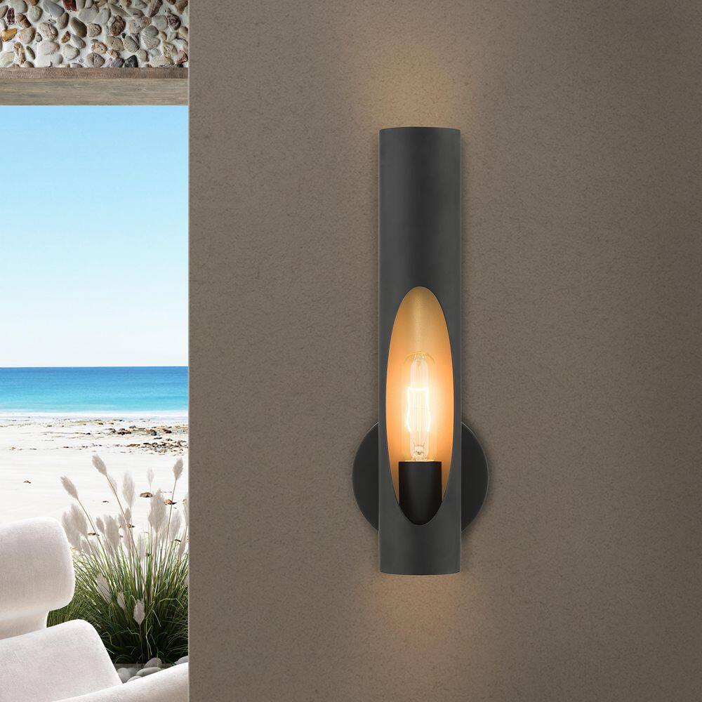 Novato Minimalist Black Steel Sconce with Gold Interior Finish