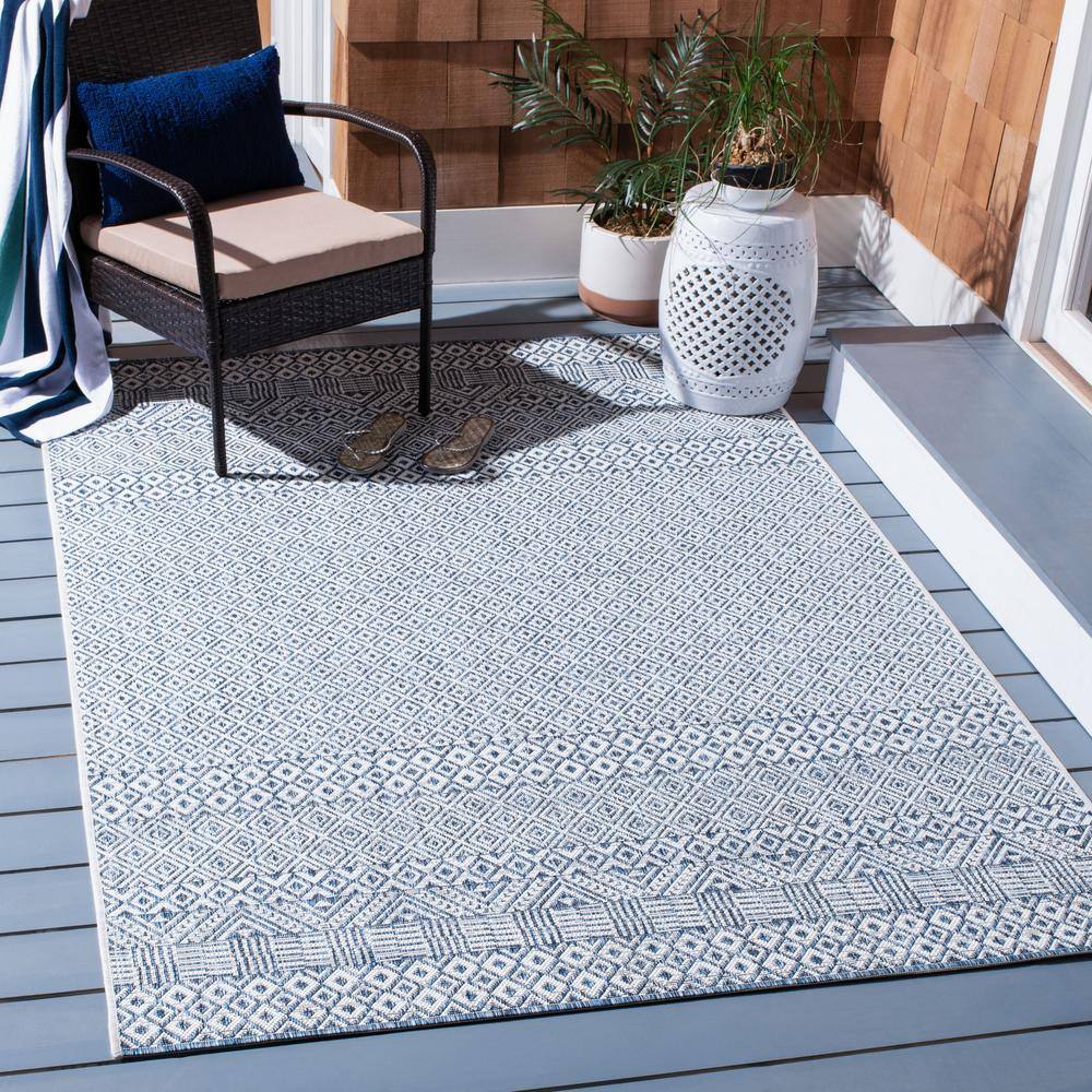 Evander Blue/Navy Geometric 4' Square Indoor/Outdoor Rug