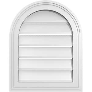16 in. x 20 in. Round Top Surface Mount PVC Gable Vent: Functional with Brickmould Frame