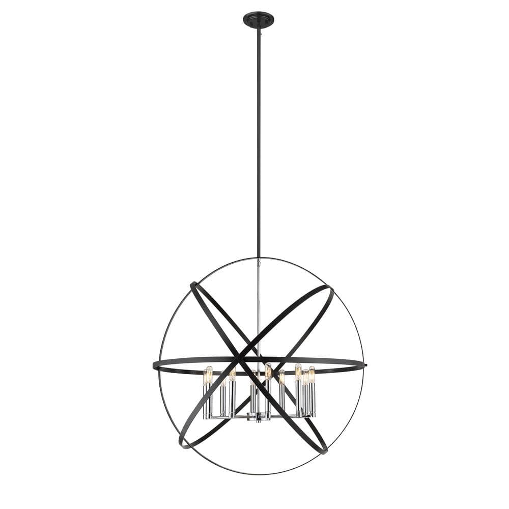 10-Light Hammered Black and Chrome Candlestick Pendant