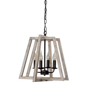 Farmhouse 4-Light Distressed White Wood Candlestick Pendant Hanging Chandelier