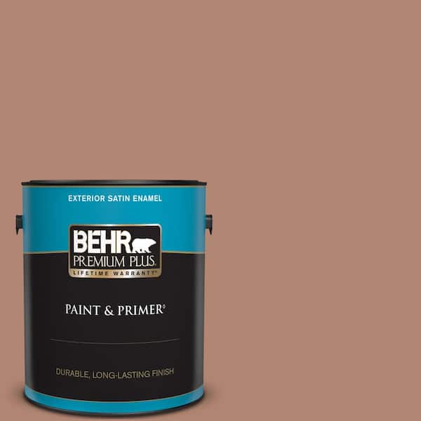 BEHR PREMIUM PLUS 1 gal. #220F-5 Light Mocha Satin Enamel Exterior Paint & Primer