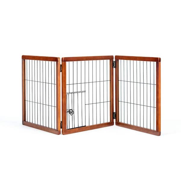 Carlson Wood 3 Panel Free Standing Pet Gate with Small Pet Door
