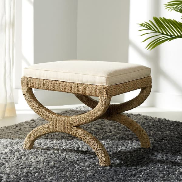 Aikan Natural/Beige Linen Rectangle Accent Medium Ottoman