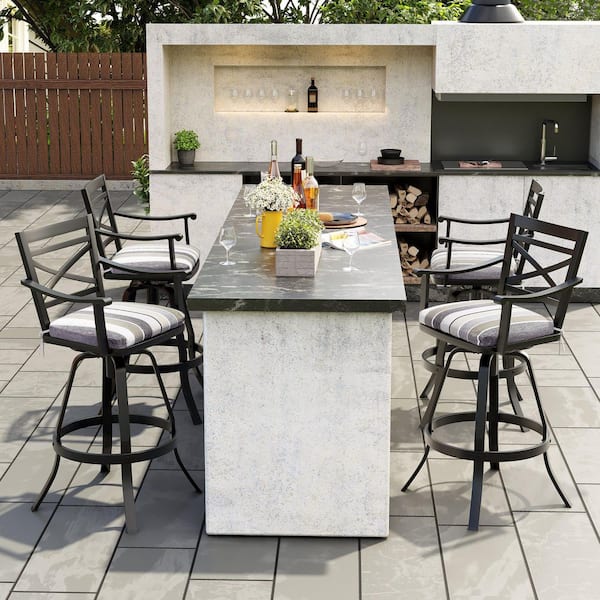 Swivel Cast Aluminum Outdoor Bar Stool with Milano Char Cushion (4-Pack)