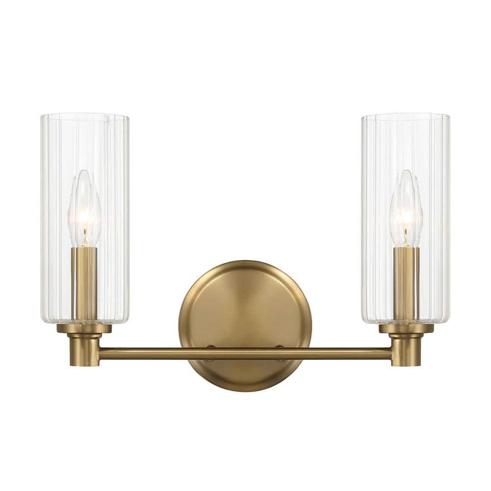 Regal Double 15 in. 2-Light Integrated LED Vanity Light with Ribbed Glass, Golden price history on PriceWatchPro