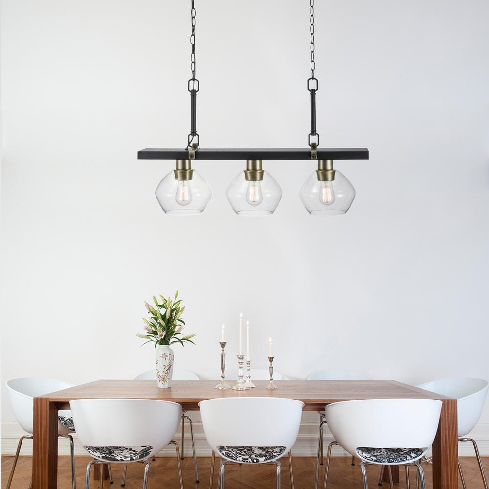 Matte Black and Gold 3-Light Glass Pendant Ceiling Fixture