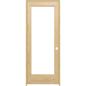 32 in. x 80 in. Left-Hand Full 1-Lite Clear Glass Unfinished Pine Wood Single Prehung Interior Door w/ Nickel Hinges