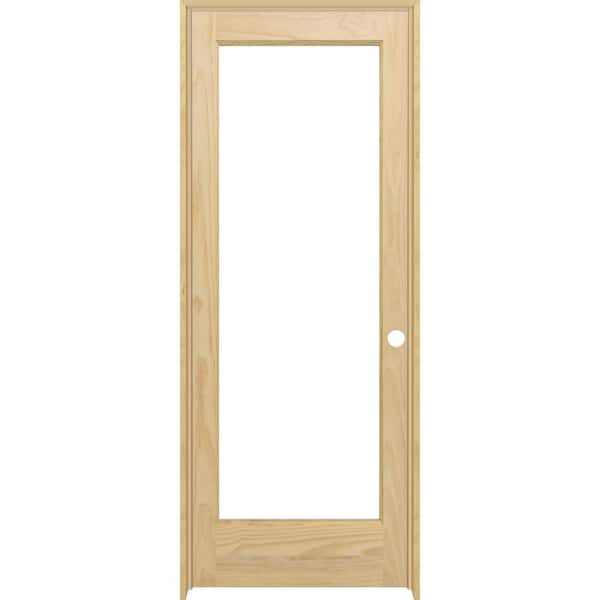 Steves & Sons 32 in. x 80 in. Full Lite Clear Glass Left-Hand Unfinished Pine Wood Single Prehung Interior Door with Bronze Hinges