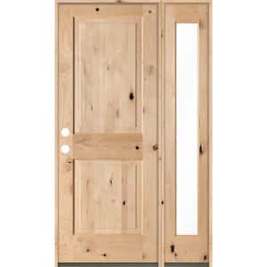 44 in. x 80 in. Rustic Unfinished Knotty Alder Square-Top Right-Hand Right Full Sidelite Clear Glass Prehung Front Door