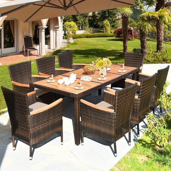 9-Piece terrace dining set wood, suitable for 8 people, stacked bamboo conversation set