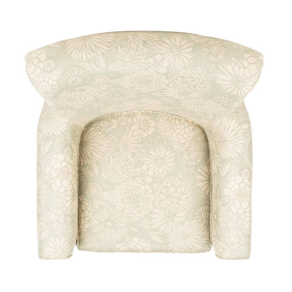 Ivory Floral Wood Accent Arm Chair