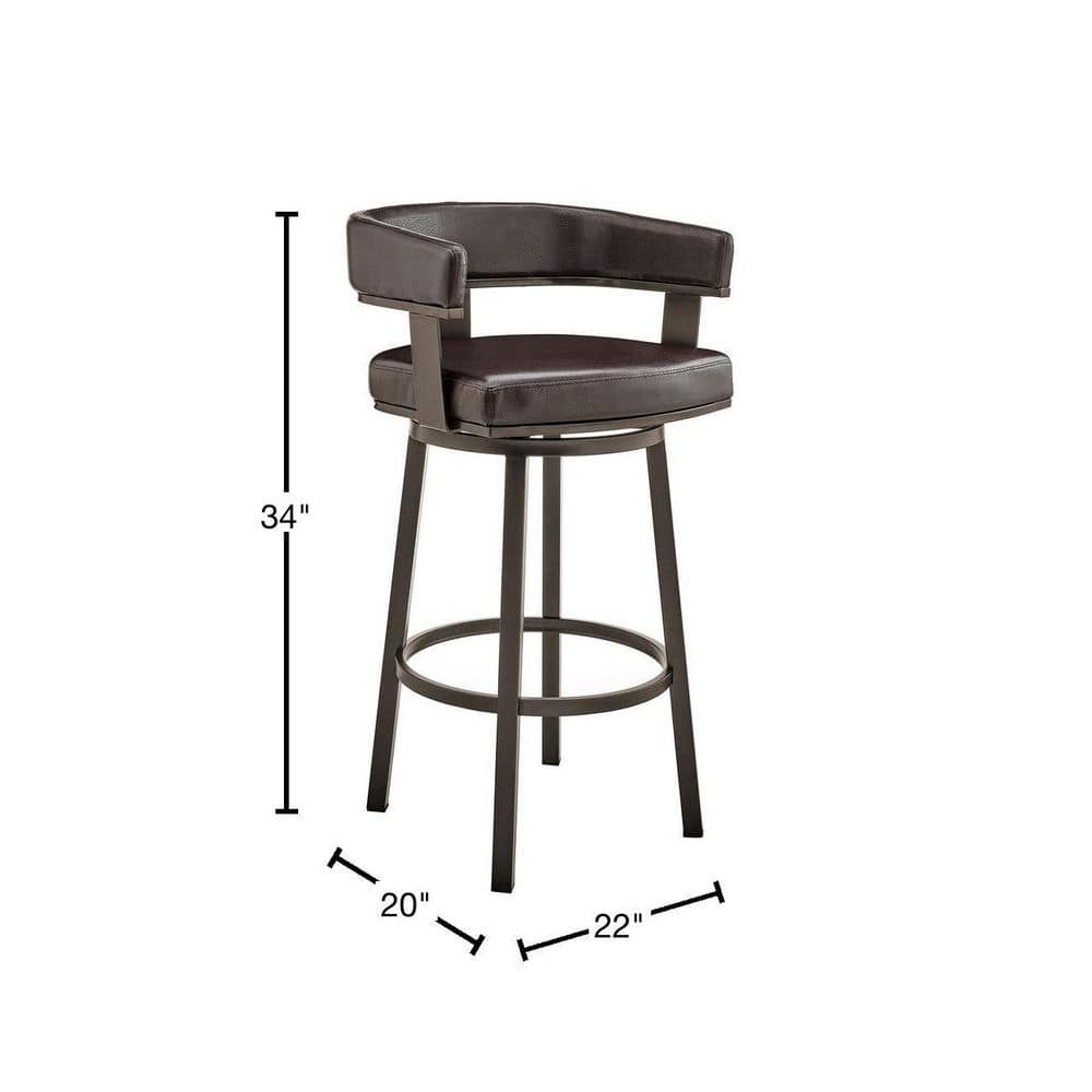 Java Brown Metal Swivel Bar Stool with Chocolate Faux Leather