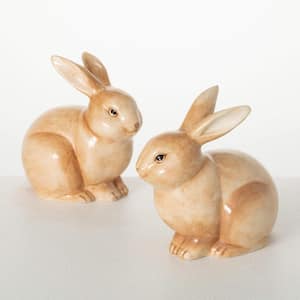 6 in. Brown Sitting Bunny Figurines Set of 2, Ceramic
