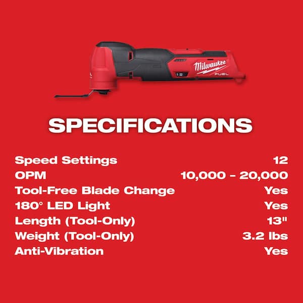 Milwaukee - M12 FUEL 12V Lithium-Ion Cordless Oscillating Multi-Tool Kit with 4.0 Ah Battery, Charger, Accessories and Tool Bag
