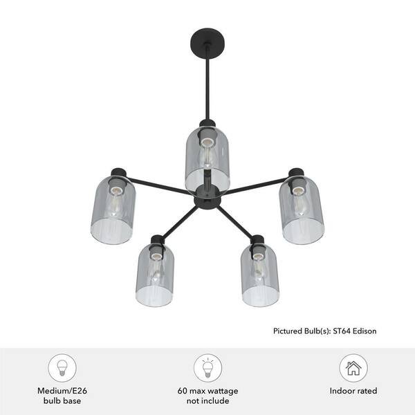 Hunter - Lochemeade 5 Light Natural Iron Chandelier with Darkened Glass Shades Kitchen Light