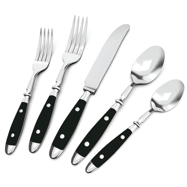 Unbranded 20-Piece Retro Stainless Steel Serving Set-Cutlery Set, Vintage Flatware Set with Black Bakelite Handle, Service for 4