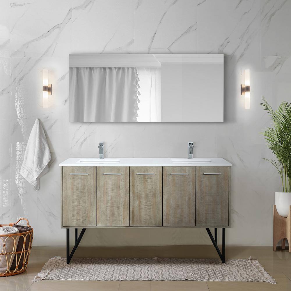 Lancy 60 in W x 20 in D Rustic Acacia Double Bath Vanity, Cultured Marble Top, Chrome Faucet Set and 55 in Mirror price history on PriceWatchPro