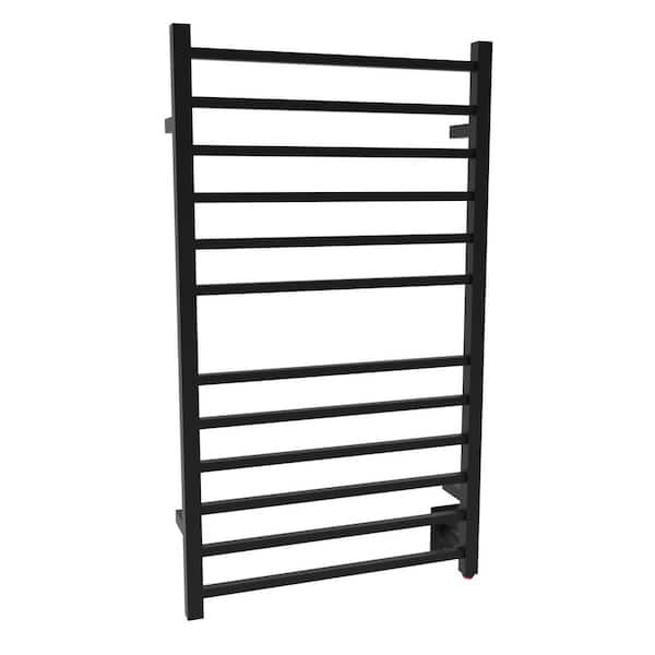 Amba Radiant Square Large 12-Bar Combo Plug-in and Hardwired Electric Towel Warmer in Matte Black