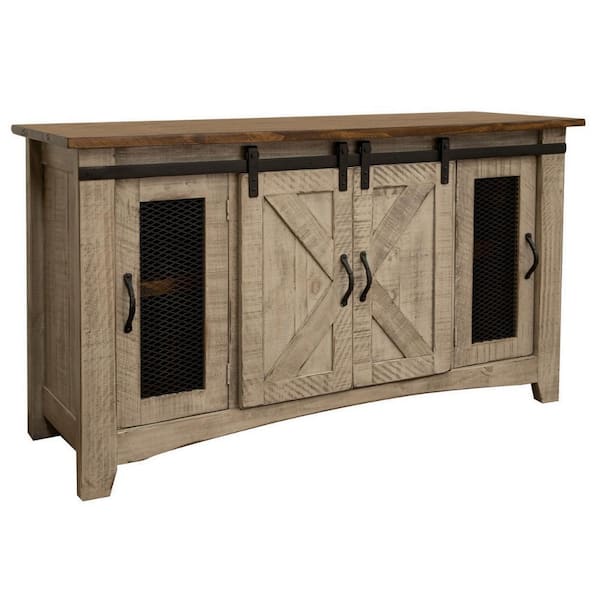 Benjara 59.75 in. Light Brown Wood TV Stand Fits TVs up to 70 in. with 3 Cabinets