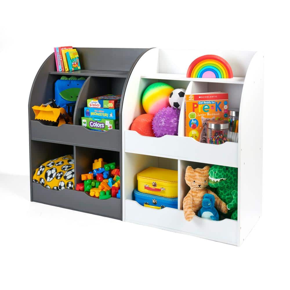 Charcoal MDF Kids Toy Storage Cubby with Bins and Shelf