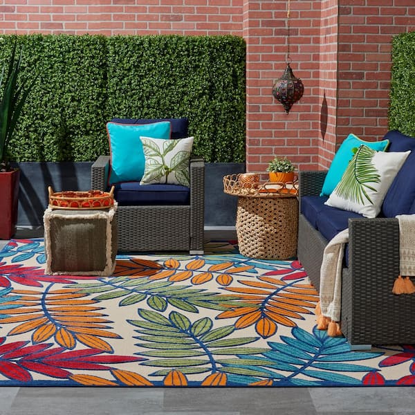 Aloha Multicolor 7 ft. x 10 ft. Floral Contemporary Indoor/Outdoor Patio Area Rug