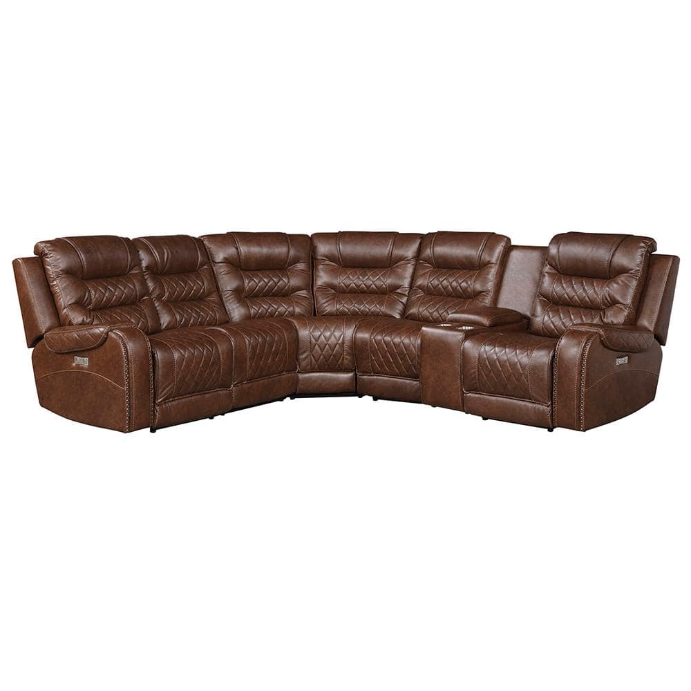 Bergen 101 in. Straight Arm 6-piece Faux Leather Modular Power Reclining Se
