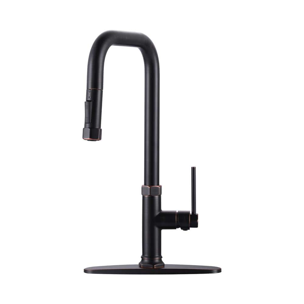 Single Handle Pull Down Sprayer Kitchen Faucet with Pull Out Spray Wand in Oil Rubbed Bronze -  ALEASHA, AL-1A73RB