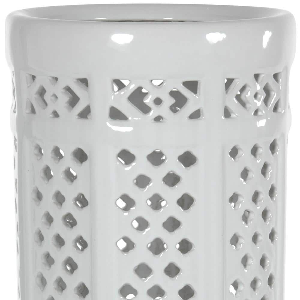 White Porcelain Carved Lattice Umbrella Stand
