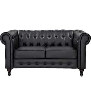 Brooks 61.02 in. Black Faux Leather 2-Seater Upholstered Loveseat