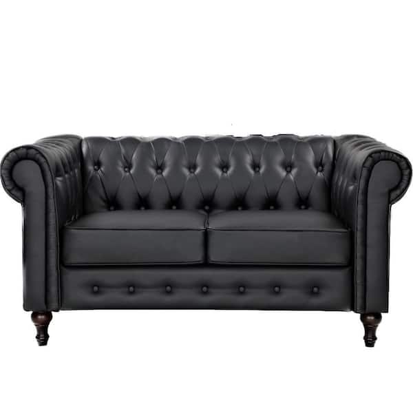 US Pride Furniture Brooks 61.02 in. Black Faux Leather 2-Seater Upholstered Loveseat