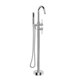 2-Handle Residential Freestanding Bathtub Faucet with Hand Shower in Chrome