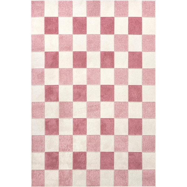 nuLOOM Aubrey Pink 3 ft. x 5 ft. Checkered Kids Area Rug