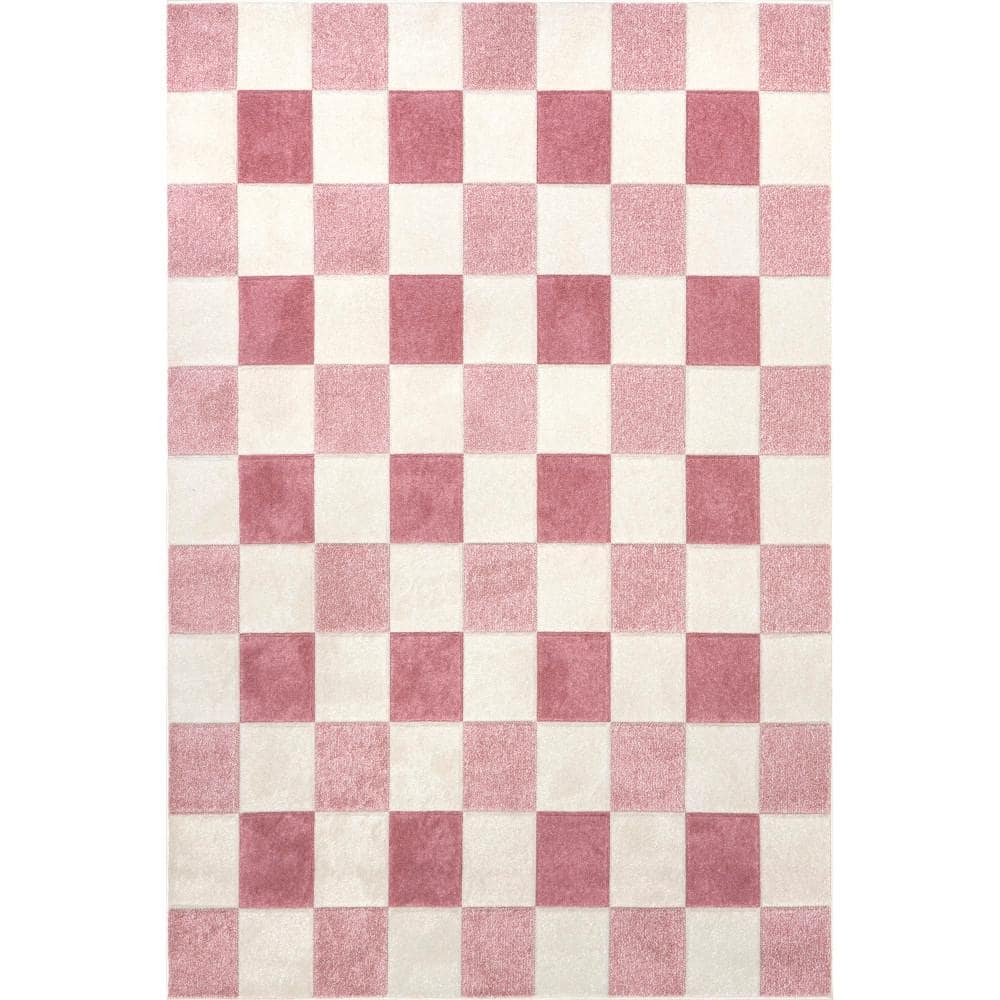 nuLOOM Aubrey Checkered Kids Pink 4 ft. x 6 ft. Mid-Century Modern Area ...