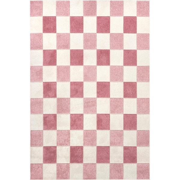 nuLOOM Aubrey Checkered Kids Pink 8 ft. x 10 ft. Mid-Century Modern ...