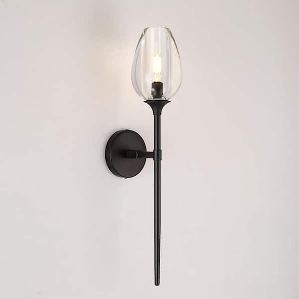 PUYRNF 4.72 in. 1- Light Dimmable Black Wall Sconce, Tulip Shape Wall Lamp for Living Room,Hallway,Bedroom (Bulb included)