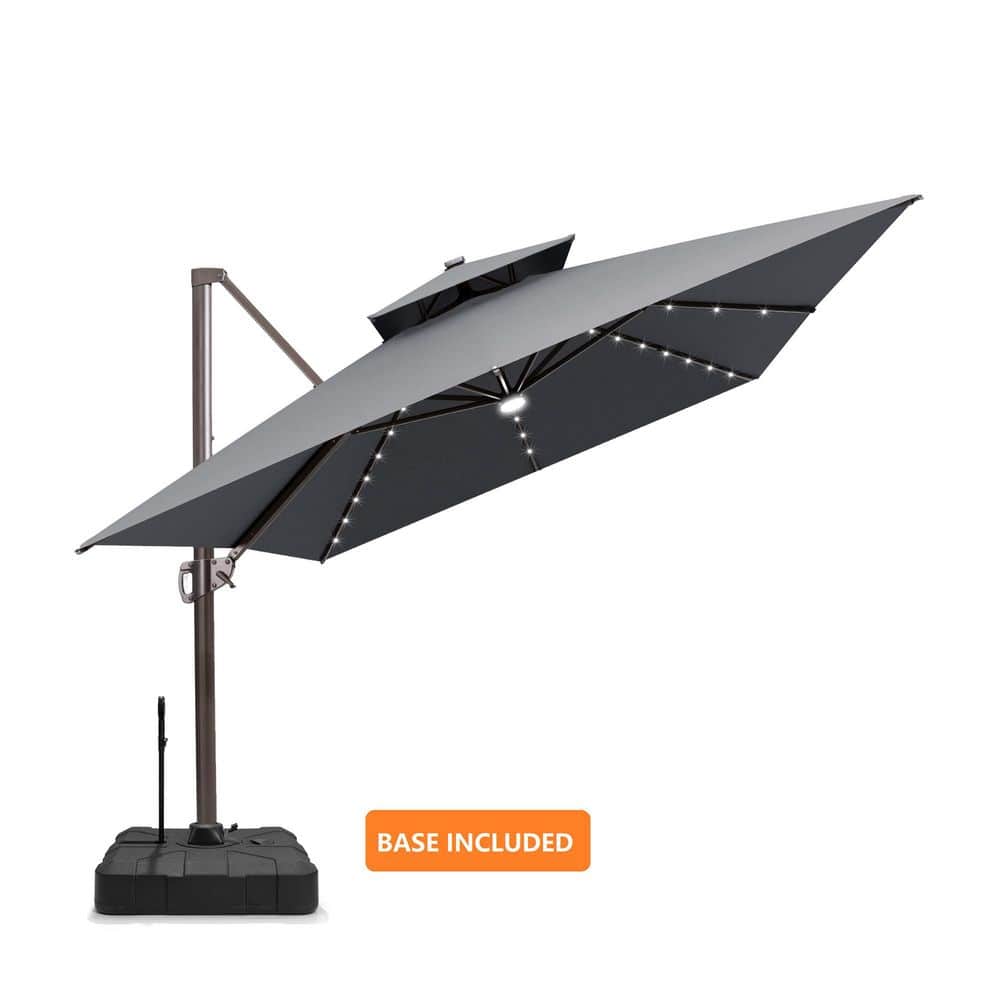 13.5 ft. x 10 ft. Solar LED Lighted Rectangular 360° Rotation Cantilever Patio Umbrella with Base Included in Gray price history on PriceWatchPro