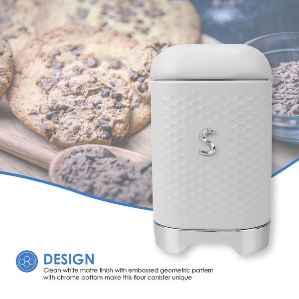 White Ceramic cereal Canister With a Sandy Textured Base 
