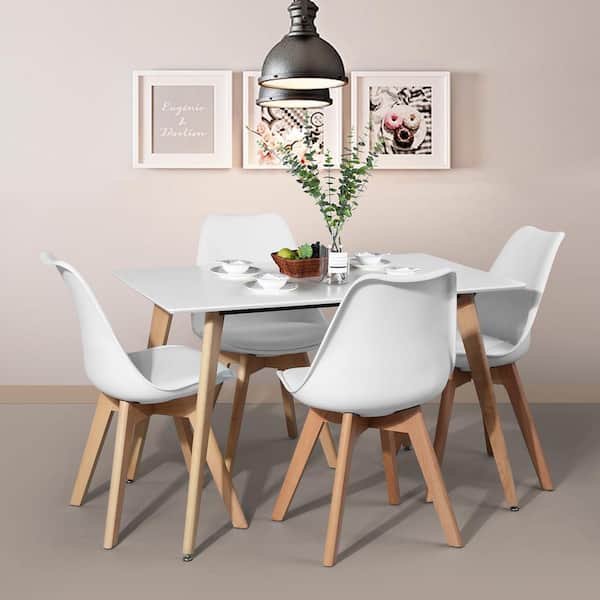 FurnitureR Dining Room Table Set for 5,White Dining Set,Modern 43.3 Inch Rectangular Dining Table & Dining Chairs Set of 4 with Solid Wood Frame for Dining Room 