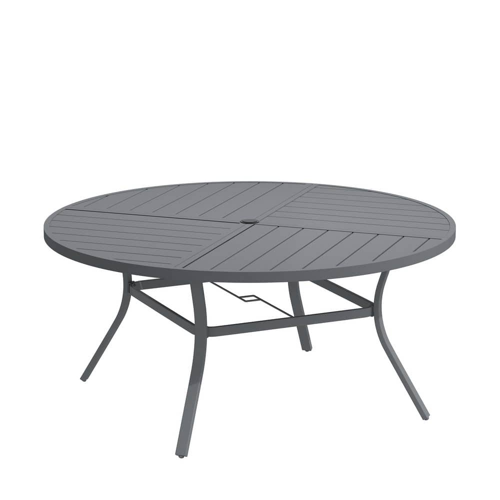 53.1 in. Gray Round Metal Outdoor Dining Table with Adjustable Umbrella Hole, All-Weather Patio Table for Yard price history on PriceWatchPro