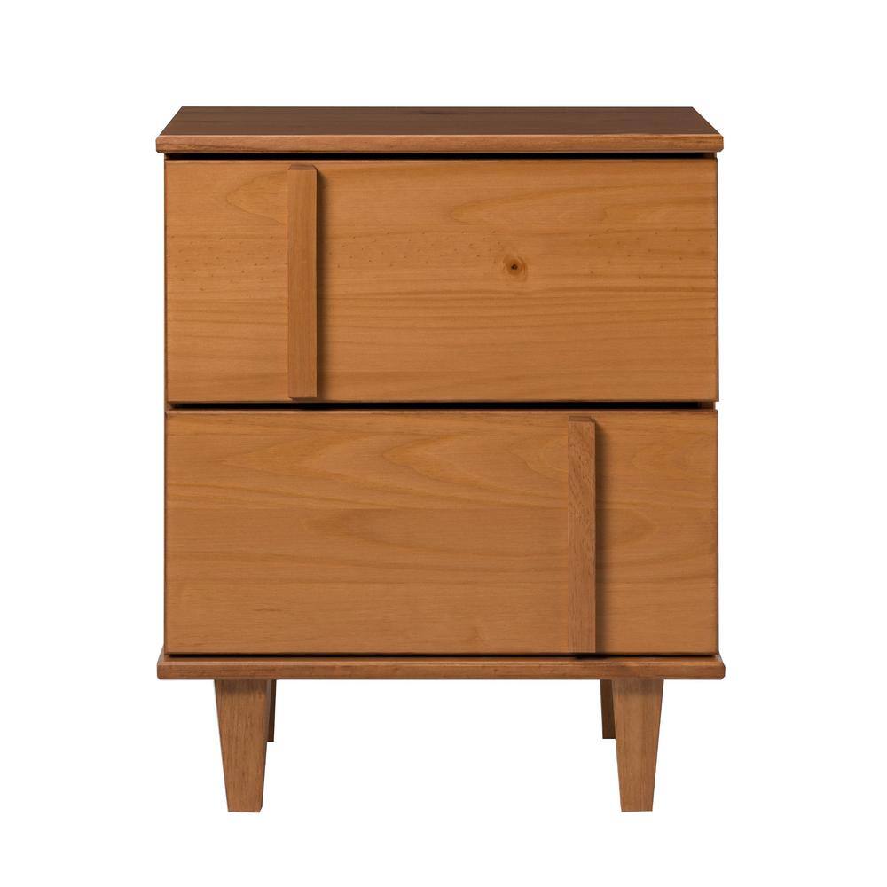 Caramel Solid Wood 2-Drawer Mid-Century Modern Nightstand