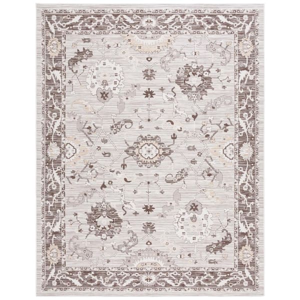 SAFAVIEH Sunrise Gray/Beige Black 8 ft. x 10 ft. Floral Border Reversible Indoor/Outdoor Area Rug