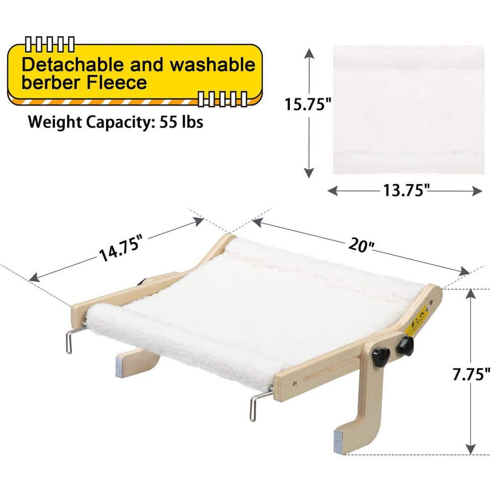 Small White Cashmere Rectangular Cat Hammock with Wooden Frame