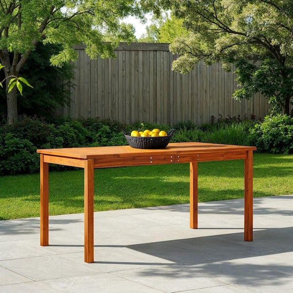 Walker Edison Furniture Company Brown Rectangle Acacia Wood Simple Outdoor Dining Table
