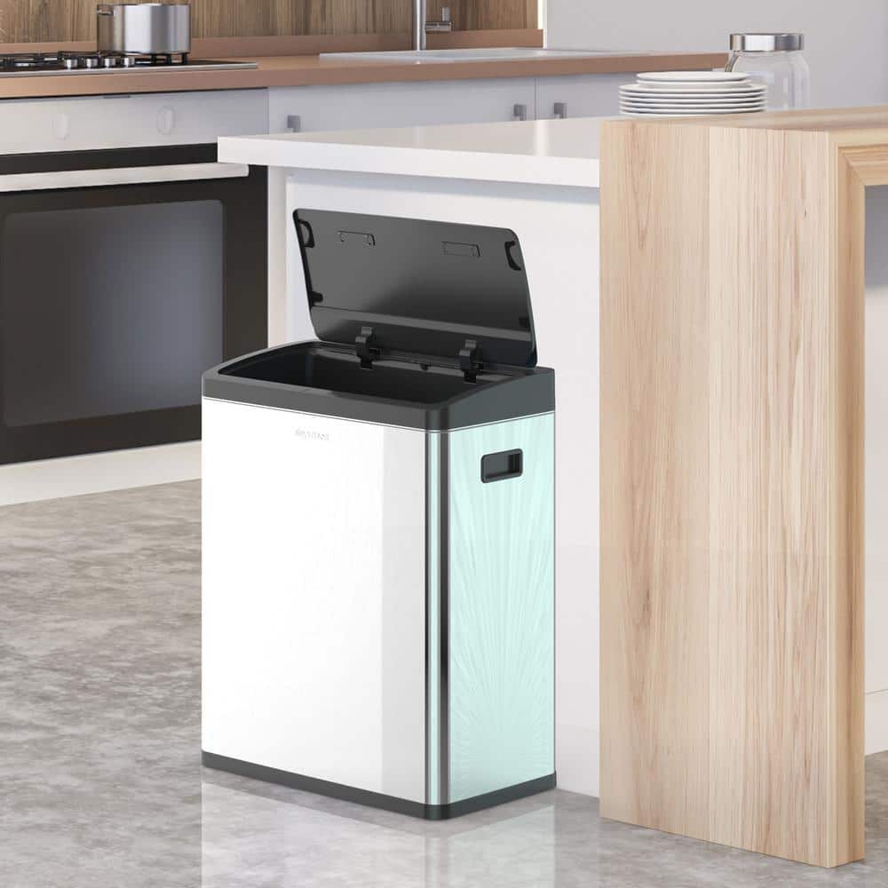 Silver Stainless Steel Touchless Dual Trash and Recycling Bin