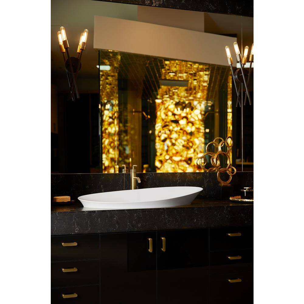 Veil Trough-Style White Ceramic Vessel Bathroom Sink
