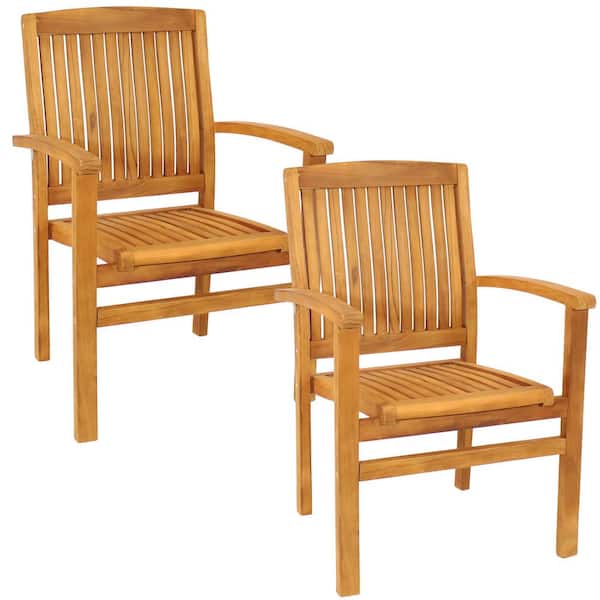 Sunnydaze Decor Stackable Teak Wood Patio Armchair - (2-Pack)