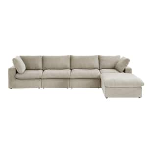 160.2 in. Square Arm Linen 5-piece L Shaped Free Combination Modular 5-Seater Sectional Sofa with Ottoman in Light Brown